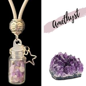 New! Amethyst Crystals in a mini glass bottle necklace